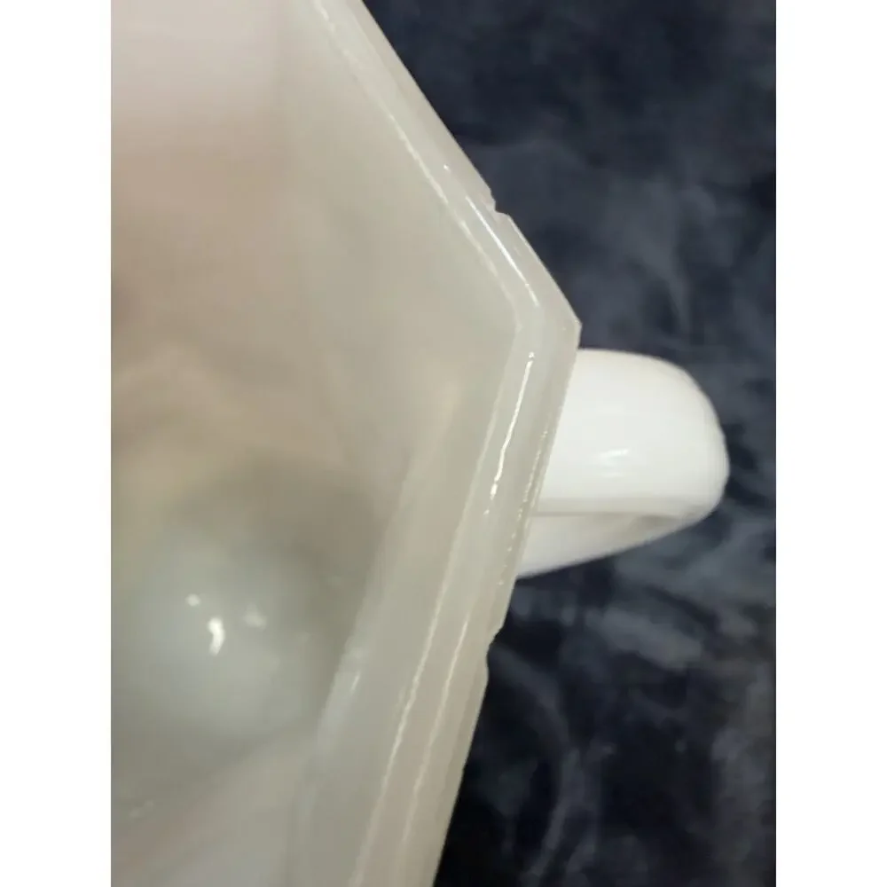 Vintage Anchor Hocking Style Milk Glass Grape Leaf Footed Pitcher 7”